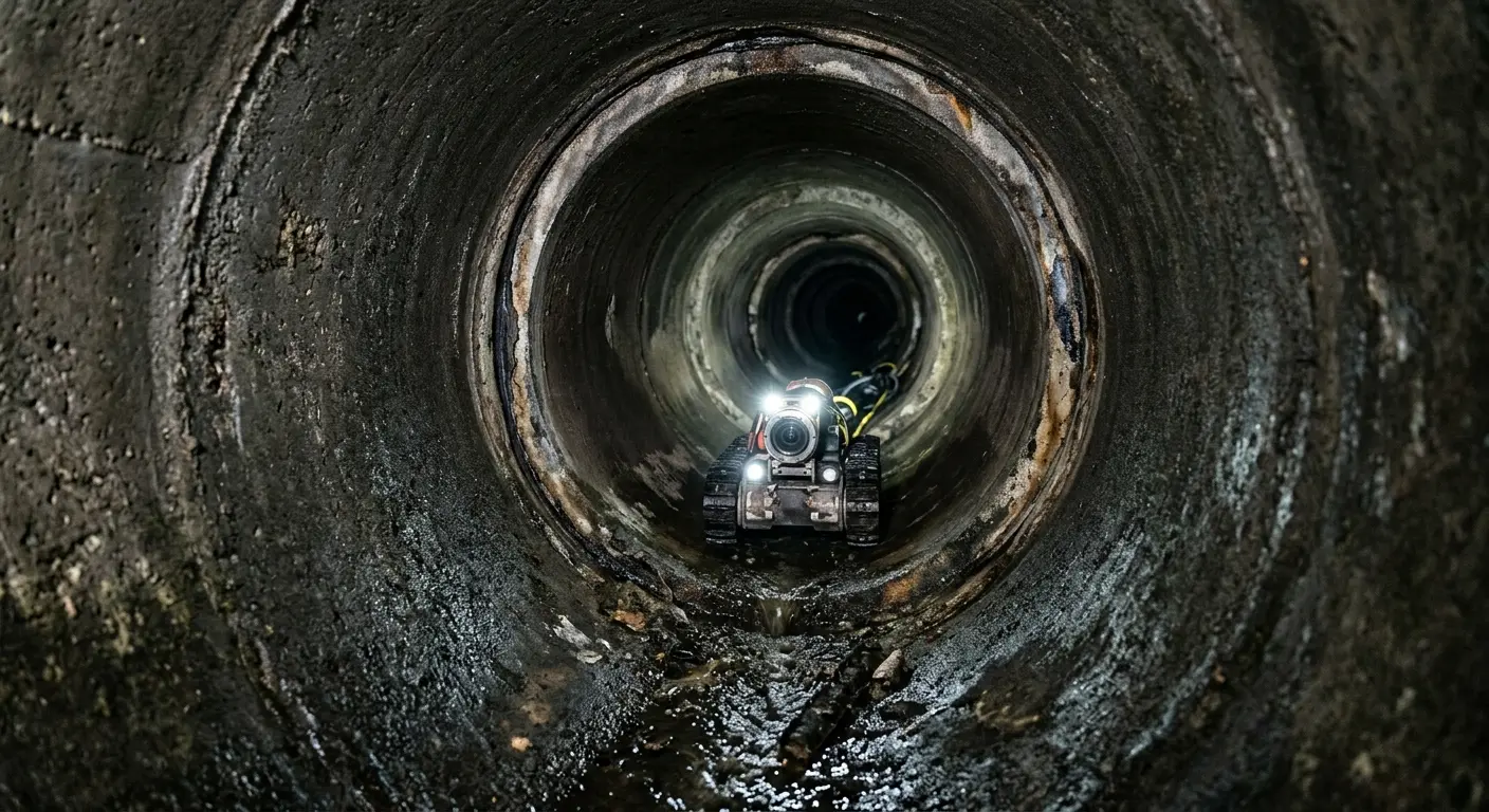 Robotic sewer camera inspecting pipe interior for Sewer Line Cleaning in Long Hill